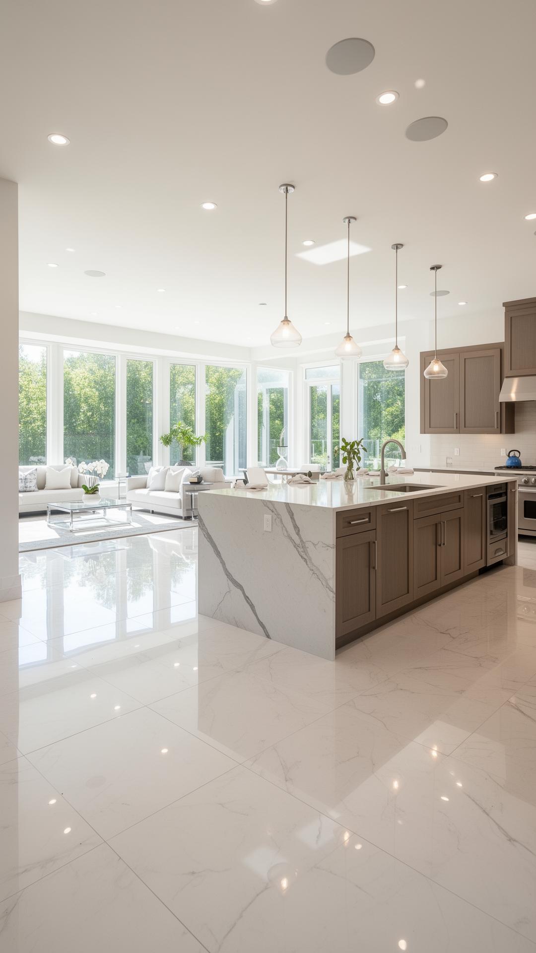 Polished kitchen and living space after professional builders clean in Melbourne